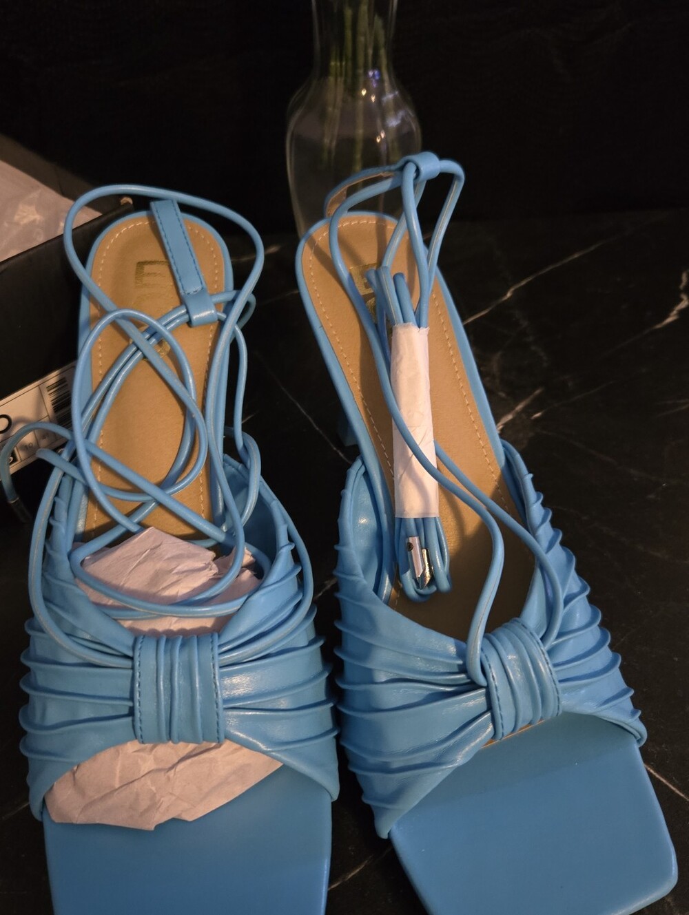 EGO Bright Blue Knotted Square-Toe Mules